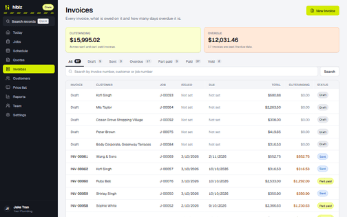 The invoices list on a desktop