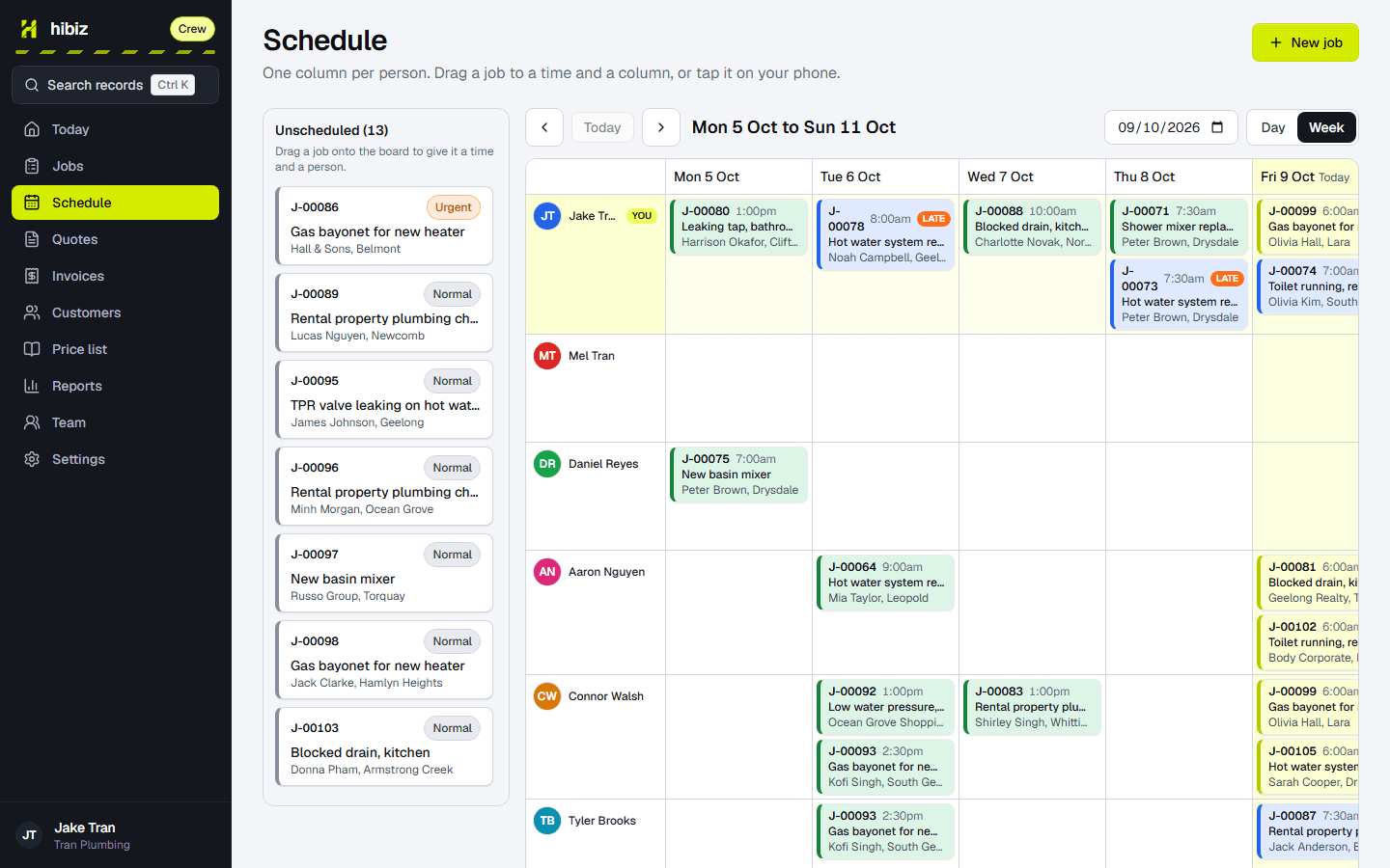 The week view of the schedule on a desktop